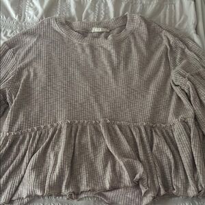 Altar'd State Gray Boxy Ribbed Blouse